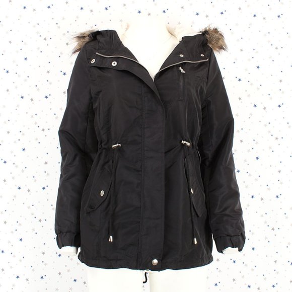 Black Faux Fur Hooded Sherpa Fur Lined Jacket - Picture 8 of 14